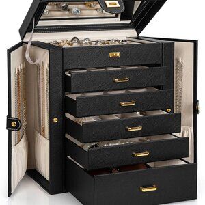 Huge Jewelry Box Organizer Functional Lockable, Large Leather Jewelry Storage Ca